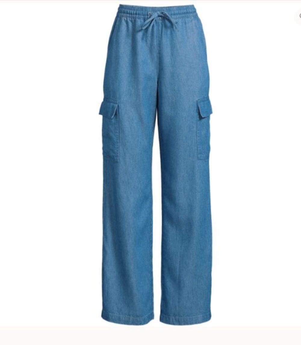 lands end pants 18 High Rise TENCEL™ Fiber Wide Leg blue Cargo Pants new $75